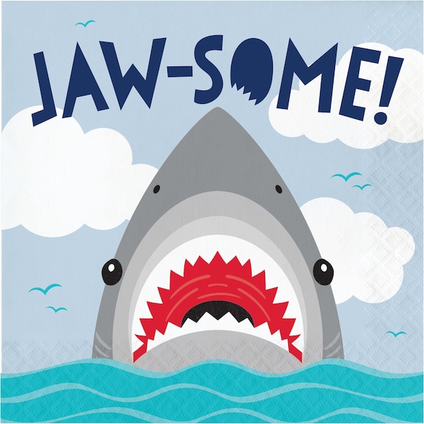 Creative Converting Shark Party Jaw-Some Napkins, 6.5", 192PK 350499 - main